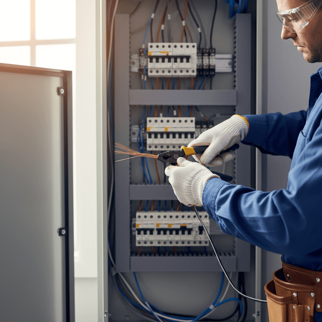 Electrician working on electrical panel in Clinton