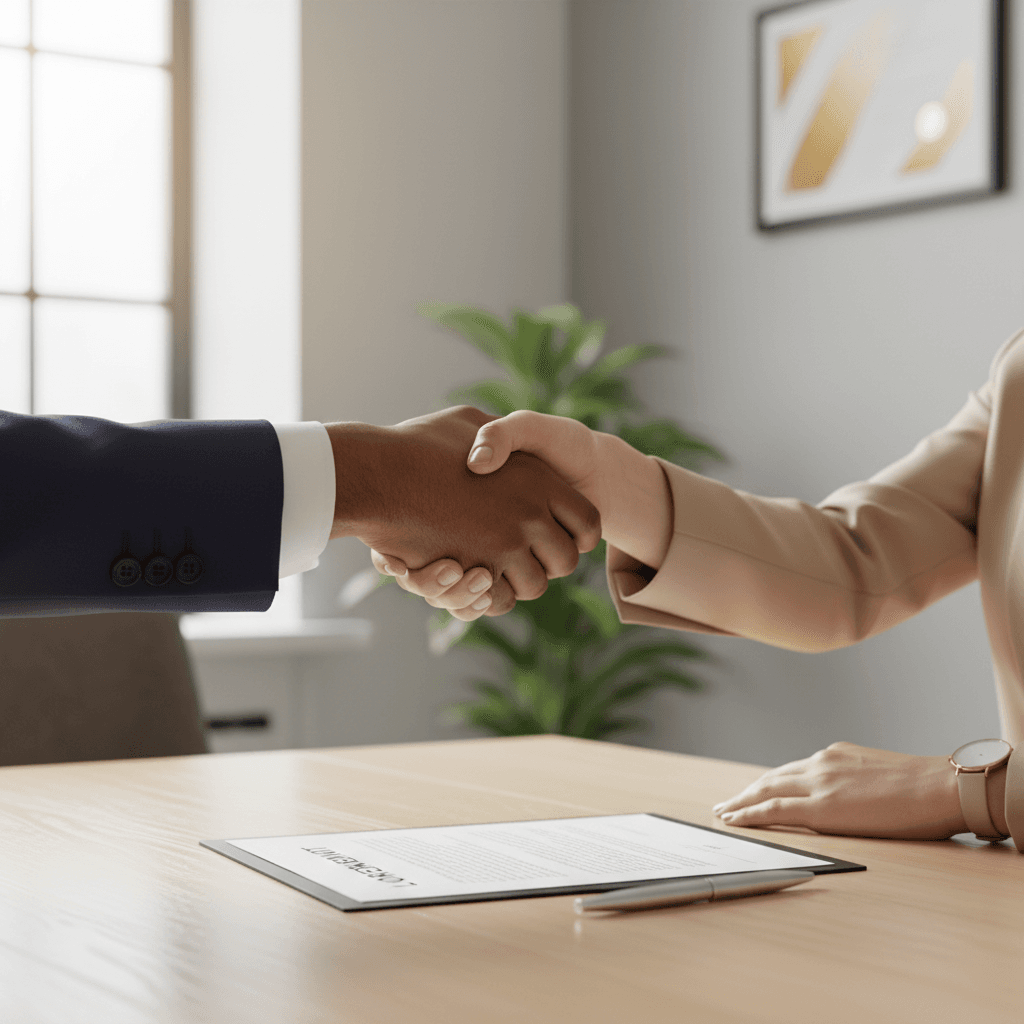 Customer shaking hands with a contractor after a completed electrical job